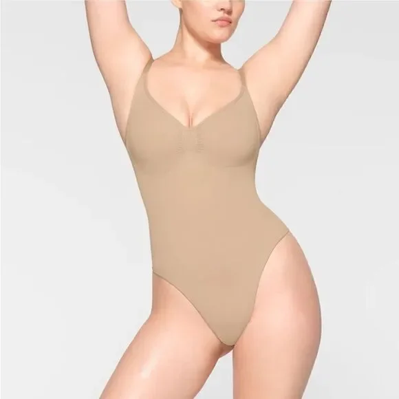 SKIMS Seamless Sculpt Shaping Seamless Thong Bodysuit In Clay Nude 4XL